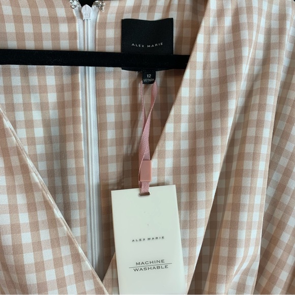 NWT Alex Marie Juliana Linen Wide Leg Jumper in Sand Gingham Print, size 12 - Picture 3 of 13